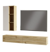 Mueble TV de pared moderno color Blanco y Cambria 174,5x27x145cm